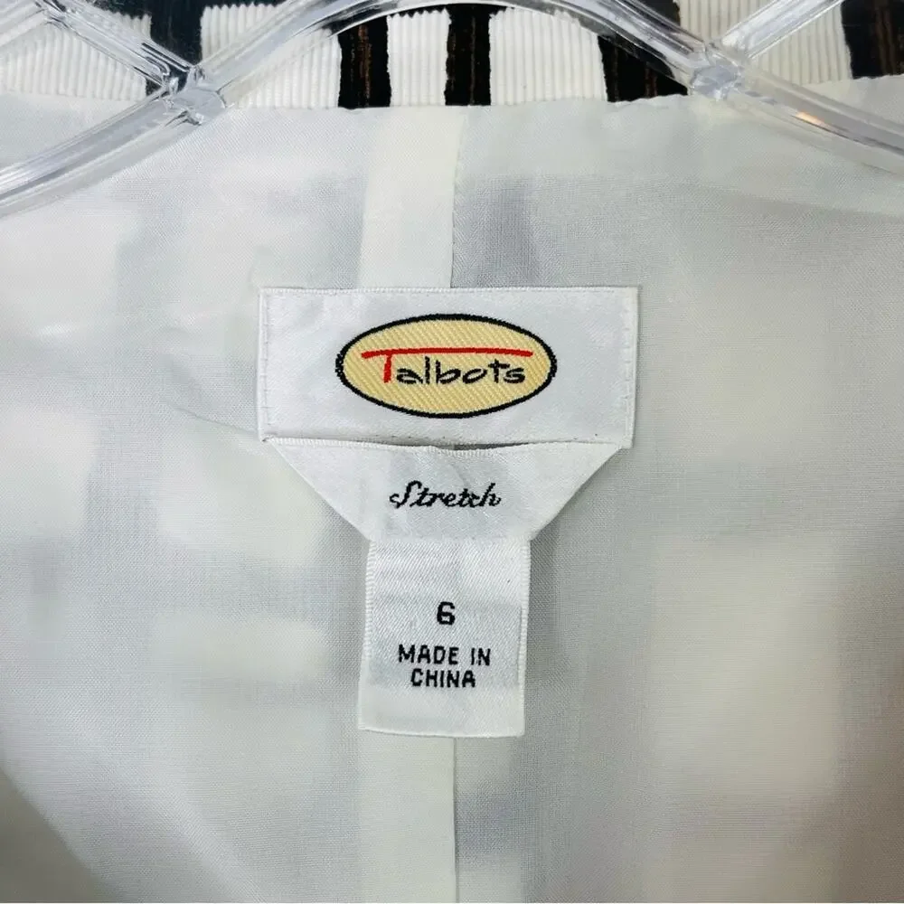 Vintage Talbots white black brown corduroy button pocket midi dress 6